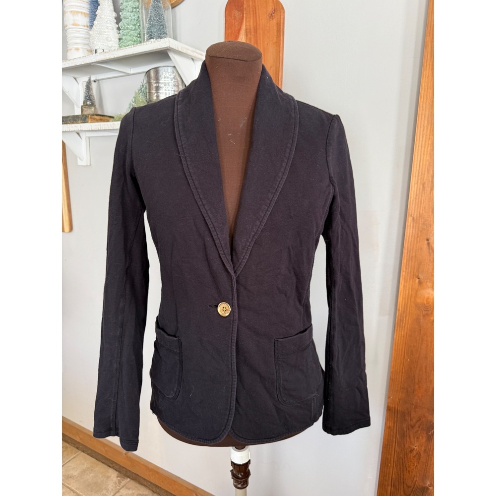 Lilly Pulitzer Womens Black Knit Blazer Jacket Gold Button Shawl Collar‎ Size M